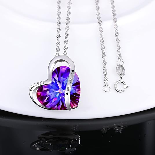 CRYSLOVE Collana Cuore Dell'Oceano Con Cristalli Blu Swarovski - Ciondolo A Cuore Con Ali D'Angelo, Placcato Platino 18K, Regalo Donna