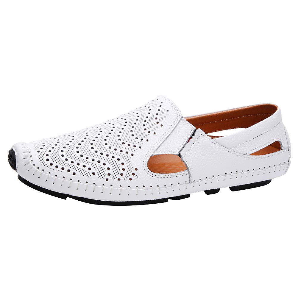 ANUFER Hombres Respirable Piel Genuina Ahuecado Verano Plano Mocasines Ponerse Zapatos de Conducción