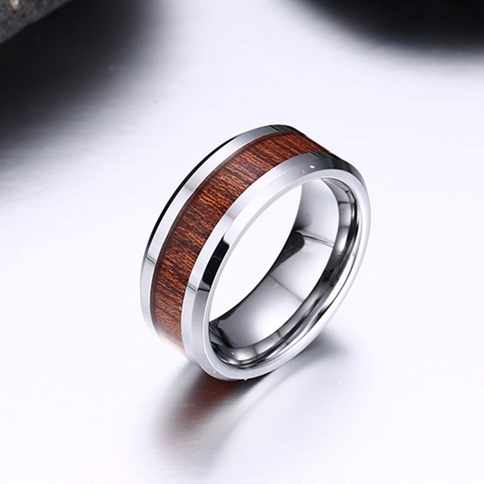 KnSam Set di 2 anelli di fidanzamento in argento da donna, 8 mm, inserto in legno argento
