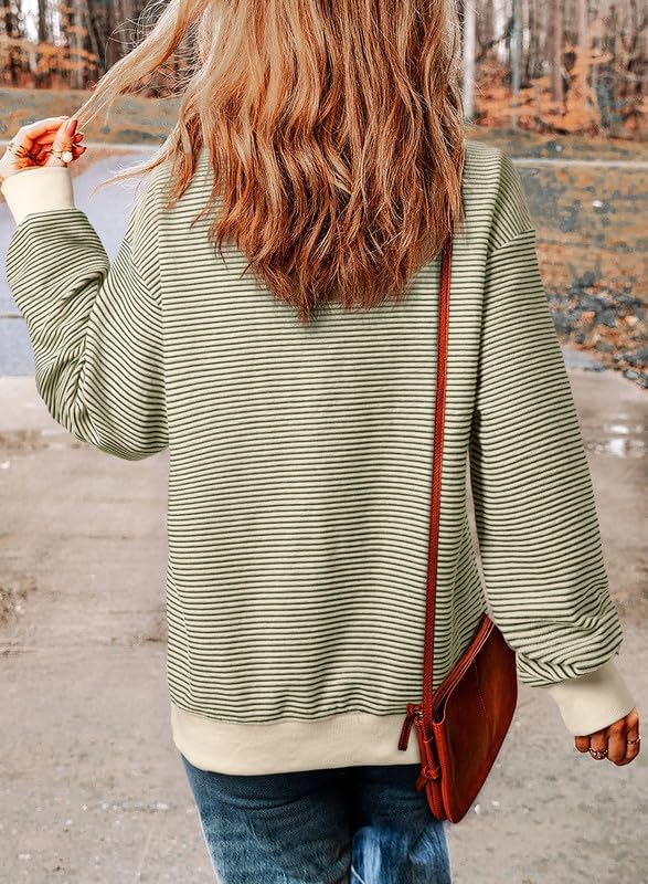 SHEWIN Womens Striped Sweatshirt Crewneck Casual Long Sleeve Pullover Tops Trendy 2025 - Image 2