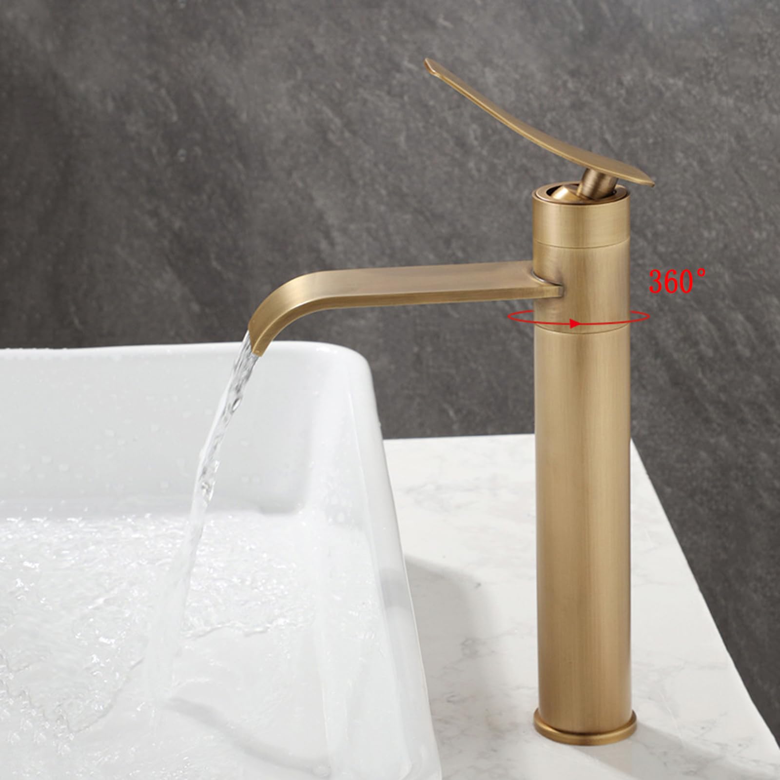 Grifo Lavabo en Cascada Grifo para Lavabo Antiguo Alto con Un Solo Orificio Giratorio de 360° Vintage Monomando Antiguo Grifo de Lavabo para Baño