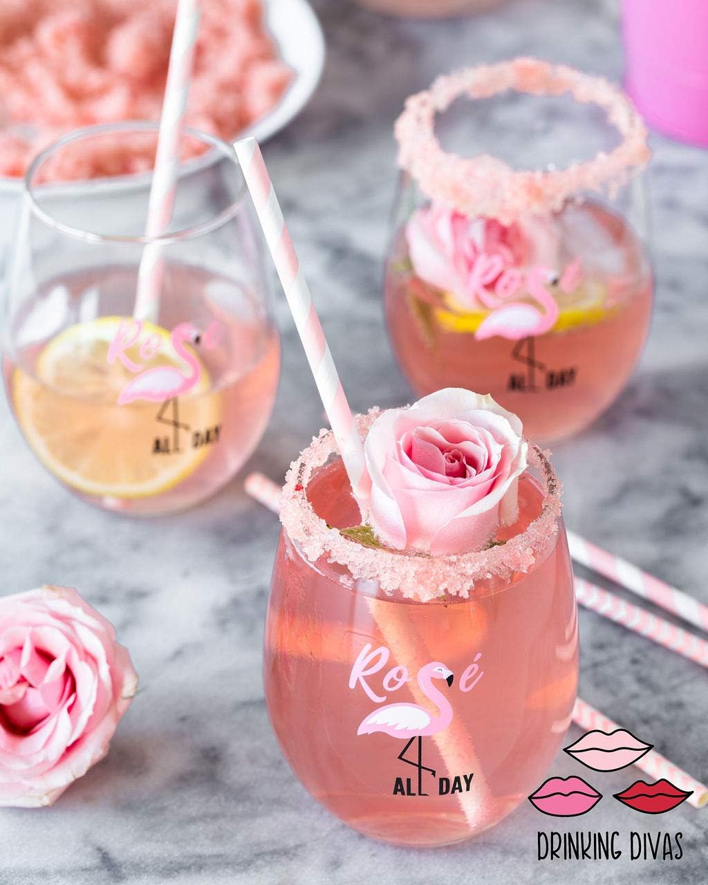 Exclusive Drinking Divas 'Rosé All Day' - Stemless Wine Glass | Funny Gifts for Women | Bachelorette Party, Birthday, Mothers Day, Christmas Gift Ideas | For Mom, Best Friend, Sister, Aunt, Girlfriend, Wife