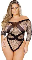 Body Arrastão Plus Size Sensual Lingerie Manga Longa Sexy Renda Luxo