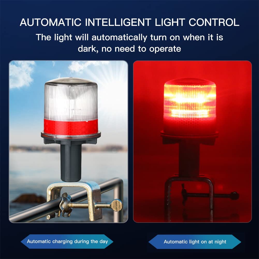 DYK&NX Luz de Señal Navegación LED Marina, Herramientas de Accesorios para Yates con Fuente de Luz Solar, Diseño A Prueba De Agua IP65, Fácil De Instalar para Varilla Dentro de 6cm (Color : White)
