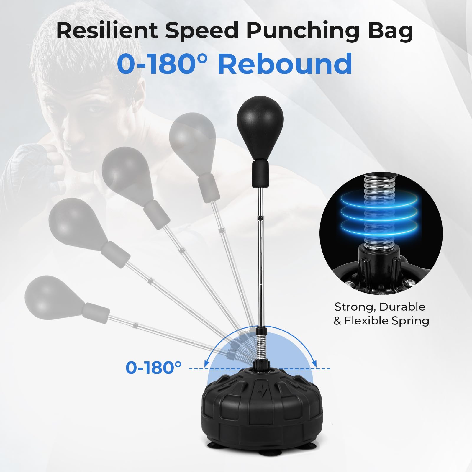 HOMASIS Punching Ball da Terra per Bambini e Adulti, Altezza Regolabile 137-156 cm, Sacco da Boxe con Palla Resistente, Guantoni e Base Riempibile con Ventose, Colpi Veloci, per Casa e Palestra, Nero