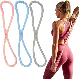 Figure 8 Silicone Resistance Band Set (15/25/35 lbs) for Exercise & Workout | ⁠Comfort grip elastic bands for arms, back & posture correction. Heavy duty silicone fitness gear for yoga