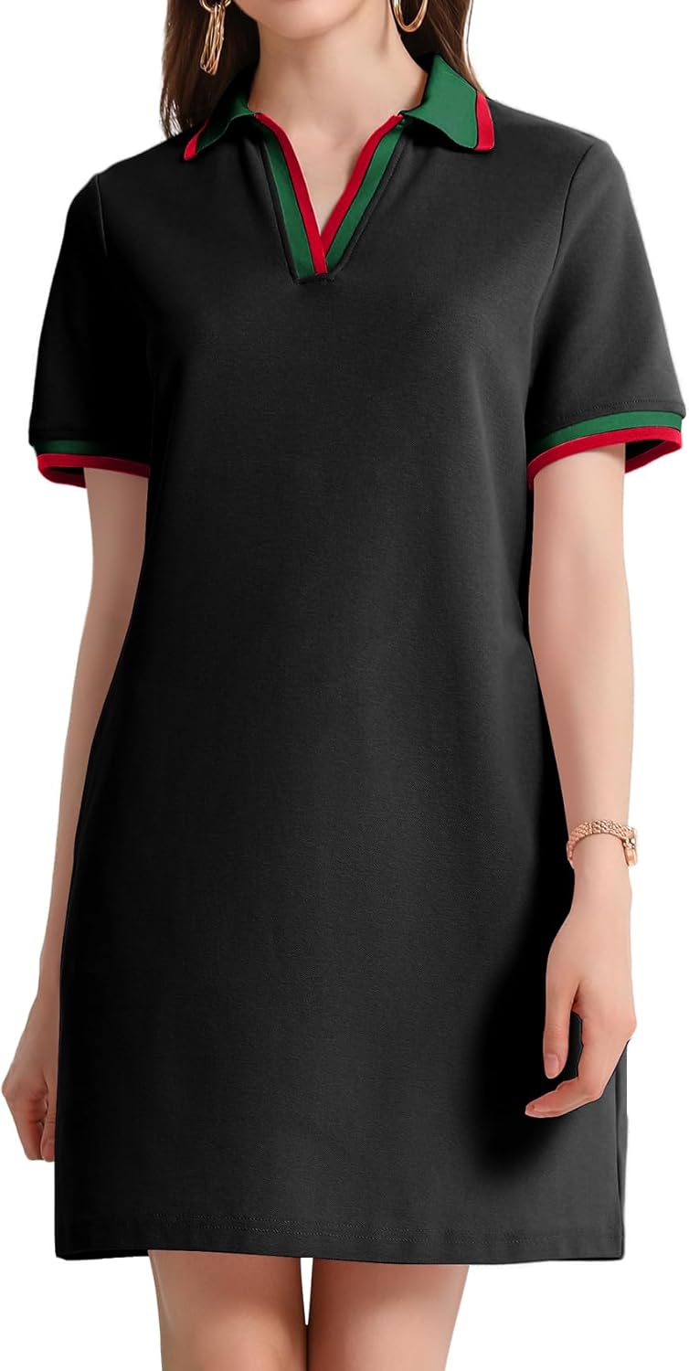 PEHMEA Women's Polo Dress Collared Short Sleeve V Neck Golf Tennis Casual Mini Summer Shirt Dresses with Pockets
