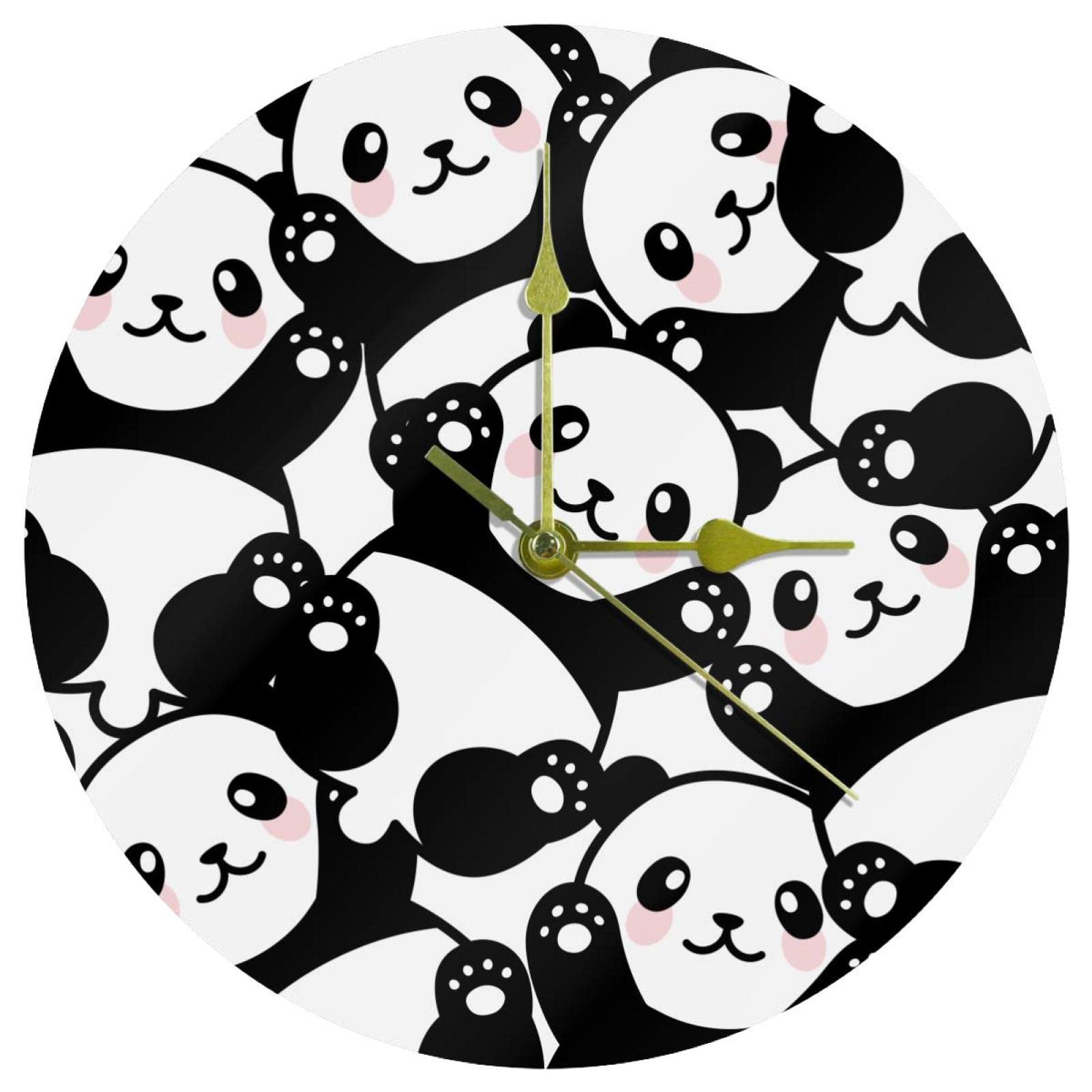Horloge murale panda acrylique 24cm pendule silencieuse quartz pour maison
