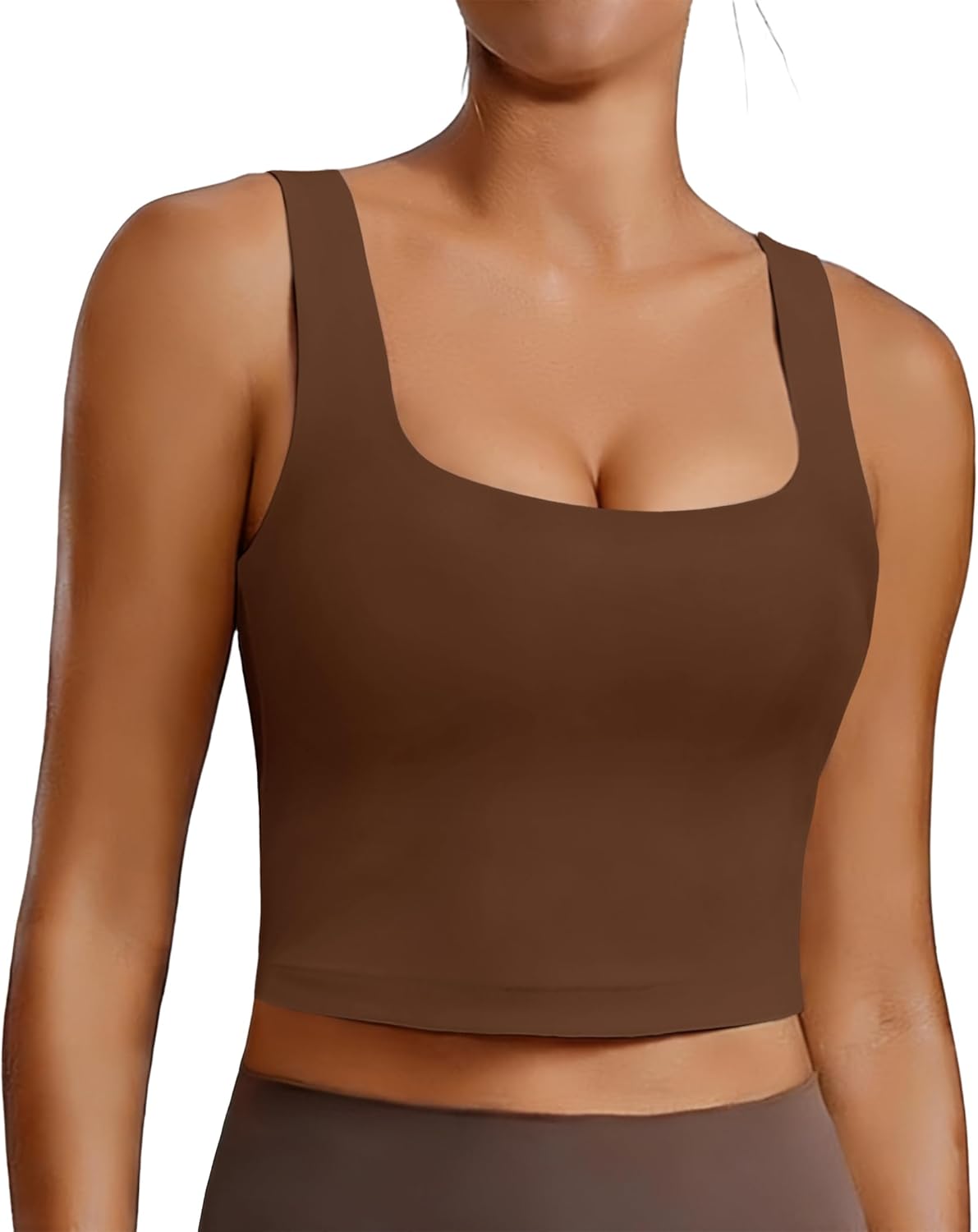 PINSPARK Sports Bra for Women Square Neck Longline Tank Top with Built in Bra