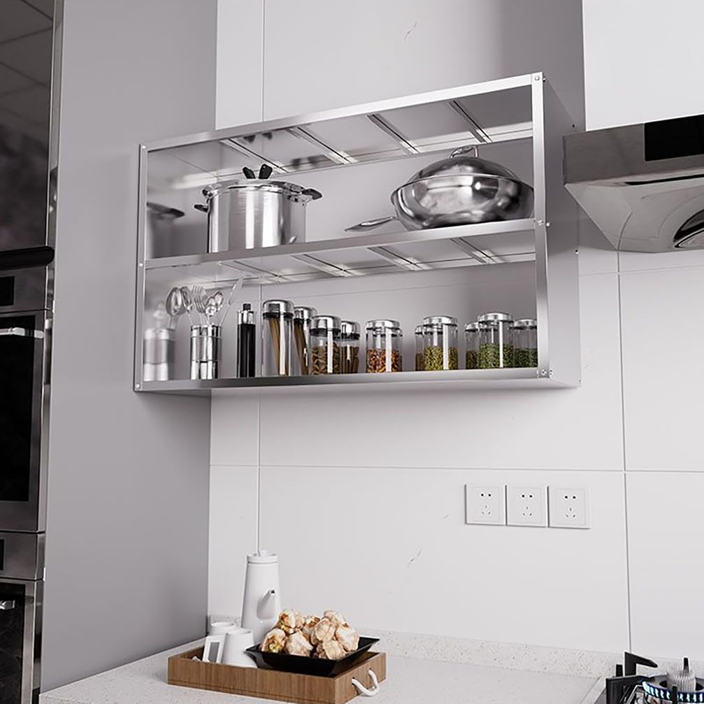 WYRNOBRX 63In Stainless Steel Wall Cabinet, Garage Cabinets Wall Mounted with Anti-Drop Structure, Multi-Use Organizer Kitchen Shelving Unit for Microwave, Dishes & Cookware,Silver,L80*H75*W30