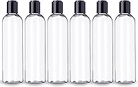 ljdeals 8oz Clear PET Plastic Bottles with Black Disc Top Caps - Pack of 6, BPA-Free Refillable Leak-Proof Containers for Shampoo, Lotion, Made in USA