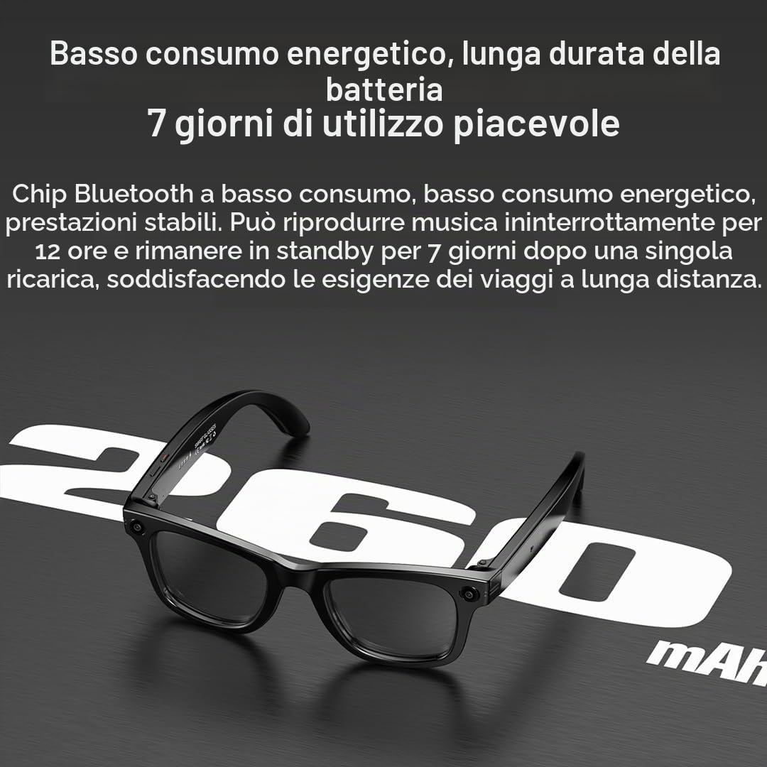 Occhiali Intelligenti AI: 1080P Manos Libres, Bluetooth 5.4, IP65, Protezione UV - Spedizione Amazon, Ideali per Uso Quotidiano/Attività all'Aperto