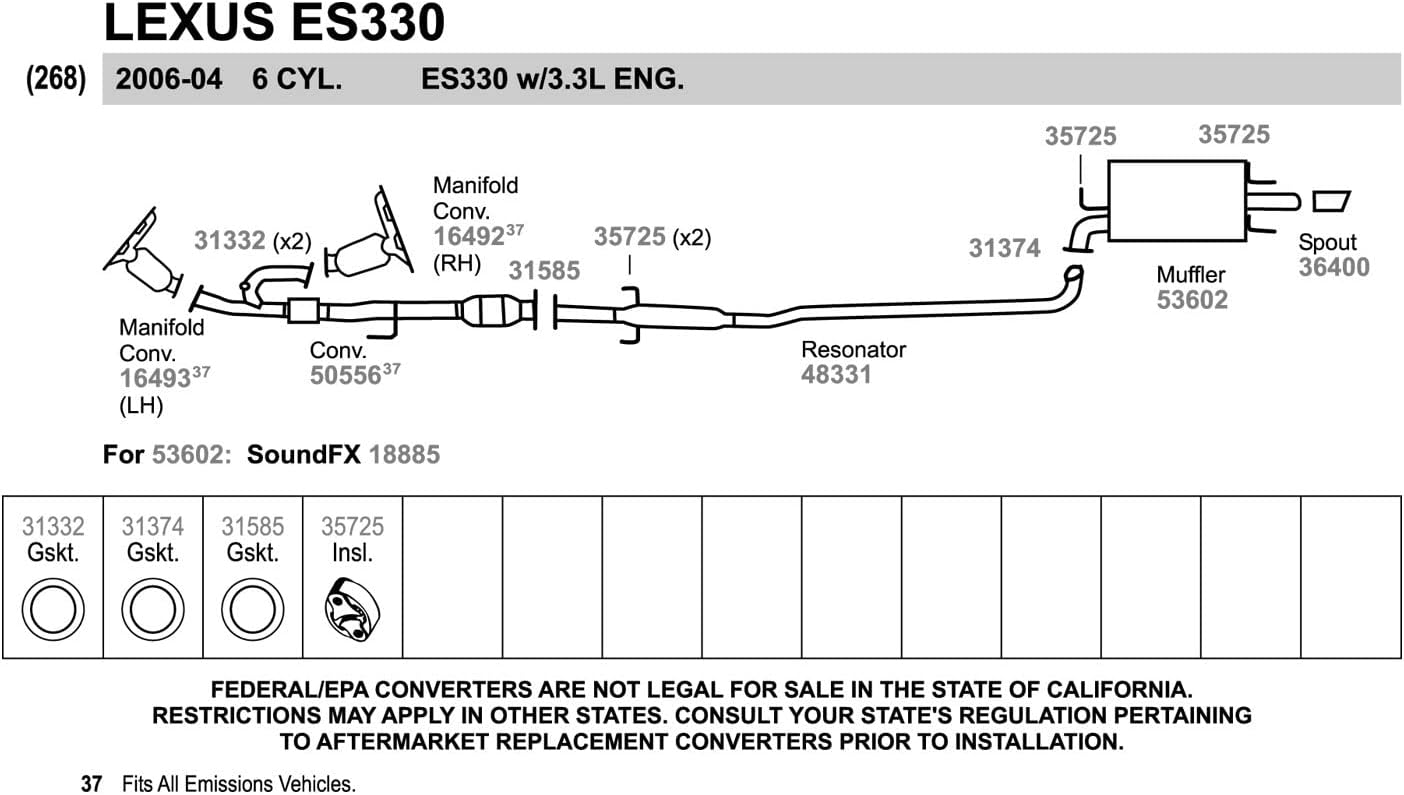Walker 36400 Exhaust Pipe Spout 2.75" Inlet (OD) for Toyota Camry