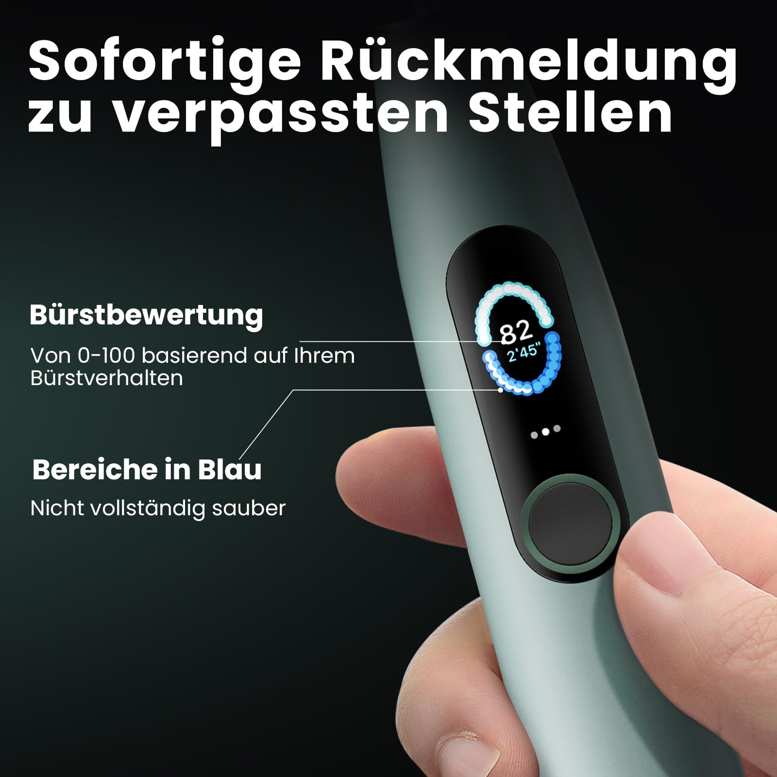 Oclean X Pro, Smart Sonic, elektrische Schallzahnbürste, 3 Putzprogramme mit Weißning, kabelloses Schnellladen für 30-Tage-Nutzung, Anti-Schimmel Design, Wasserdicht nach IPX7 – Grün