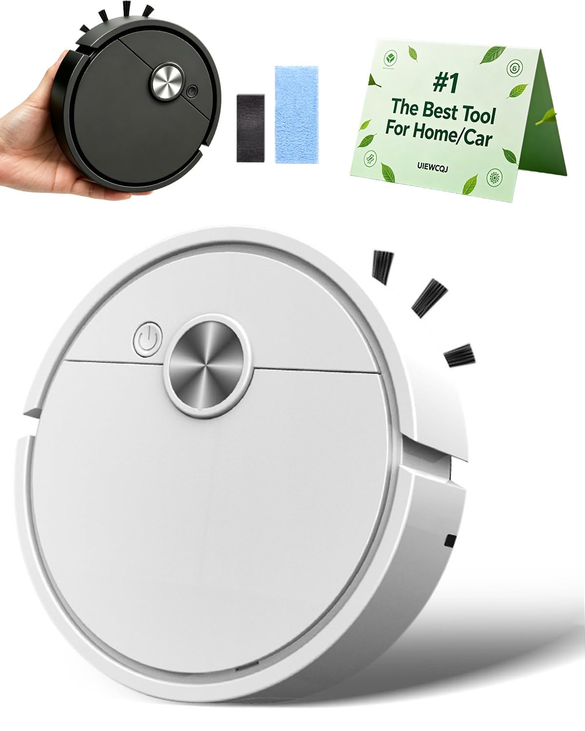 Mini Robot Vacuum for Car, Compact Mini Cleaner Sweeping Robot, 3 in 1 Rechargeable Multifunctional Smart Cleaning Machine with Wet Mopping for Hard Floors Pet Hair Carpets(White-Rechargeable)