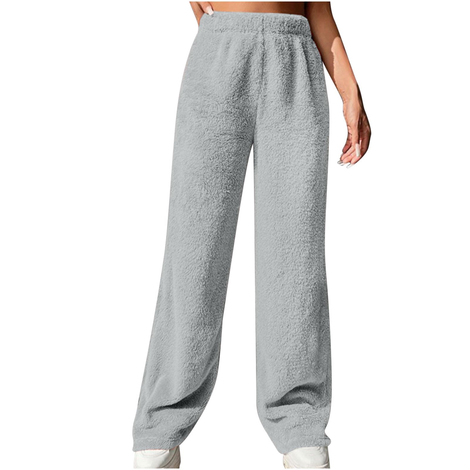 HAOLEIFleece Lounge Pants Women Winter Plush Fluffy Pajama Pants Comfy Soft Warm Fleece Lounge Long Pants Sleepwear Bottoms Plush Teddy Fur Loose Trousers Yoga Pants Ladies
