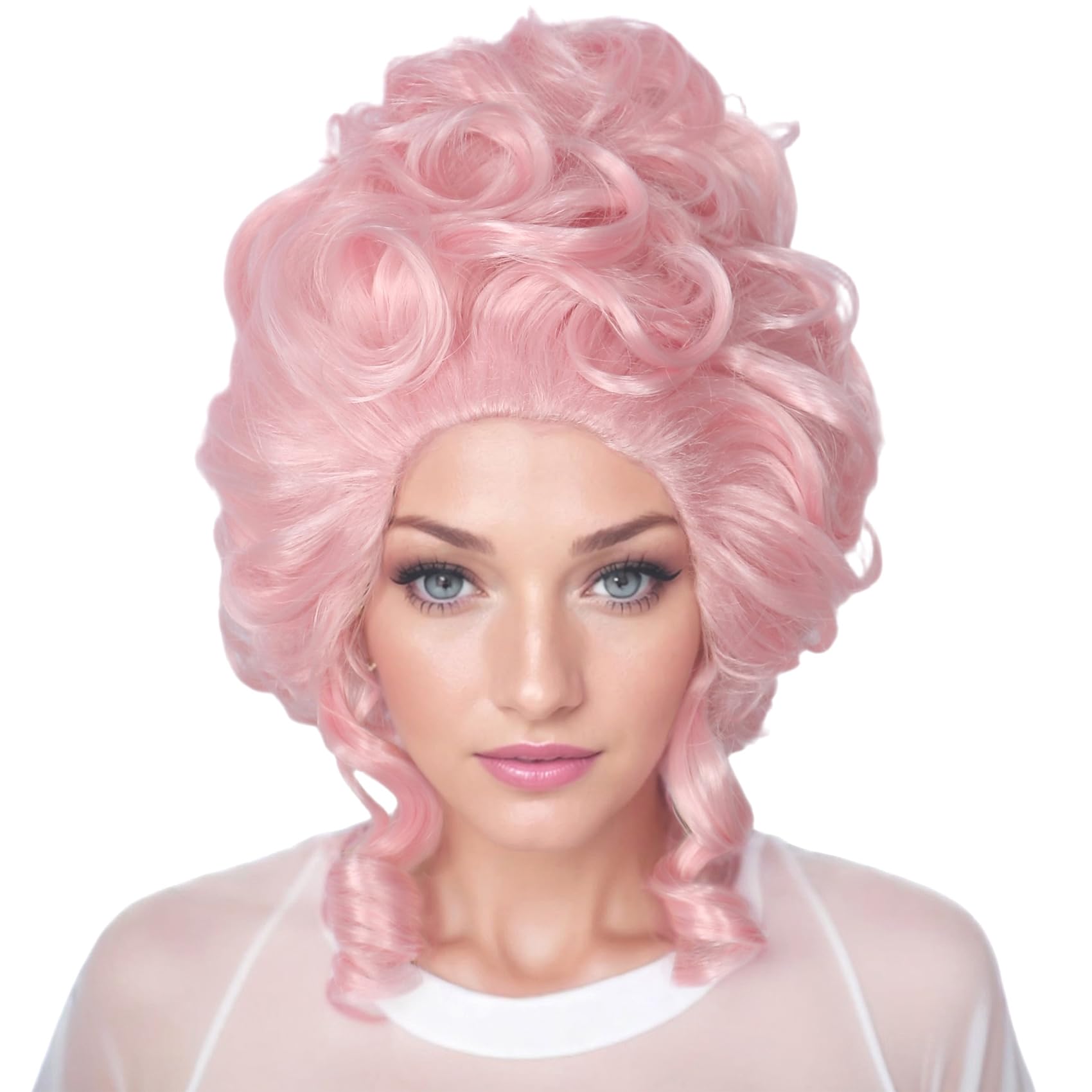 Linfairy Womens Blonde Wig Costume Cosplay Wig + 50cm Ponytail: Retro Pink