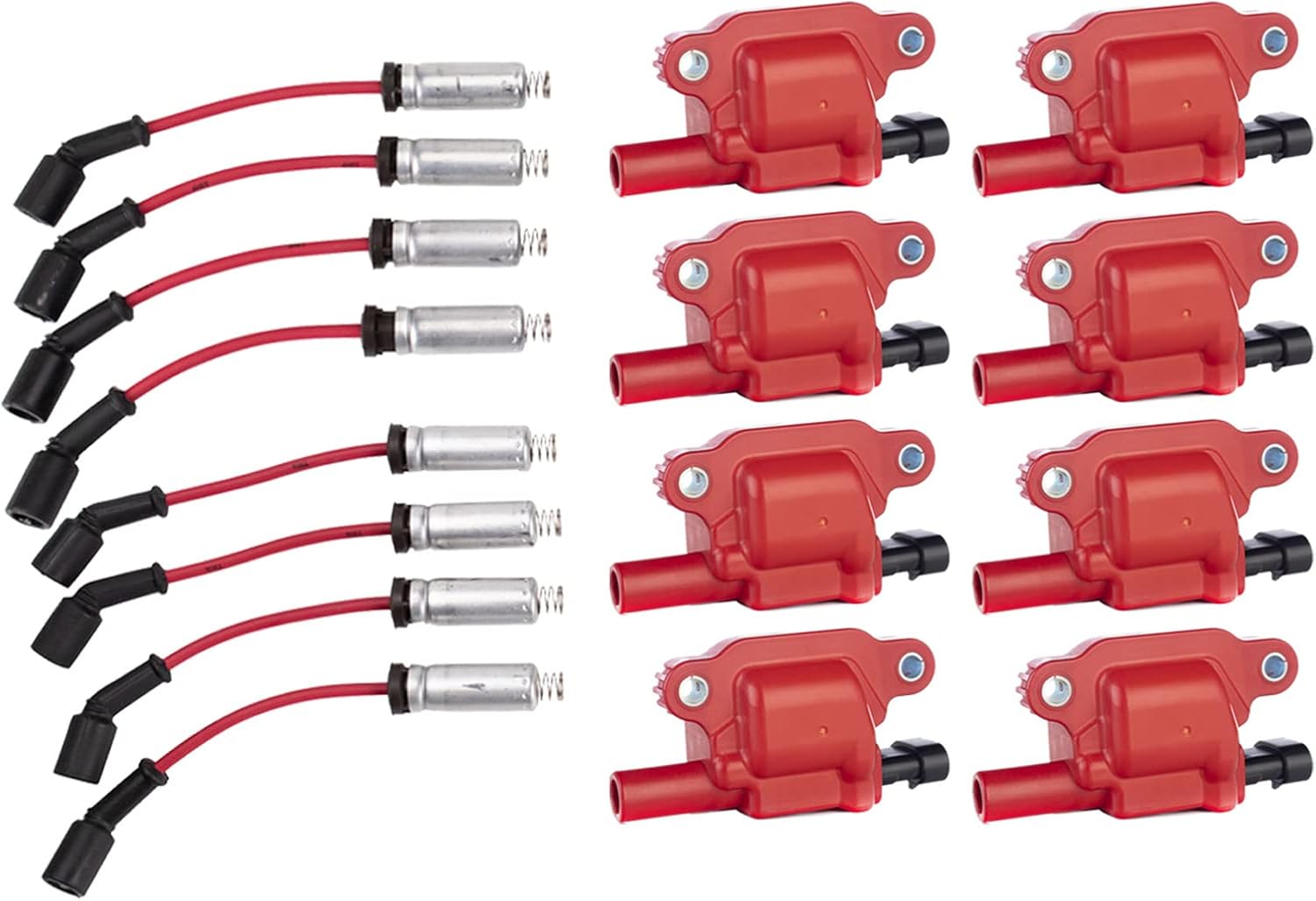 TRQ Performance Ignition Kit Ignition Coil Spark Plug Wire Set 9 Piece Compatible with 14-19 Chevrolet Silverado 1500 5.3L 6.2L V8 14-19 GMC Sierra 1500 5.3L 6.2L V8 SQUARE STYLE COIL ONLY