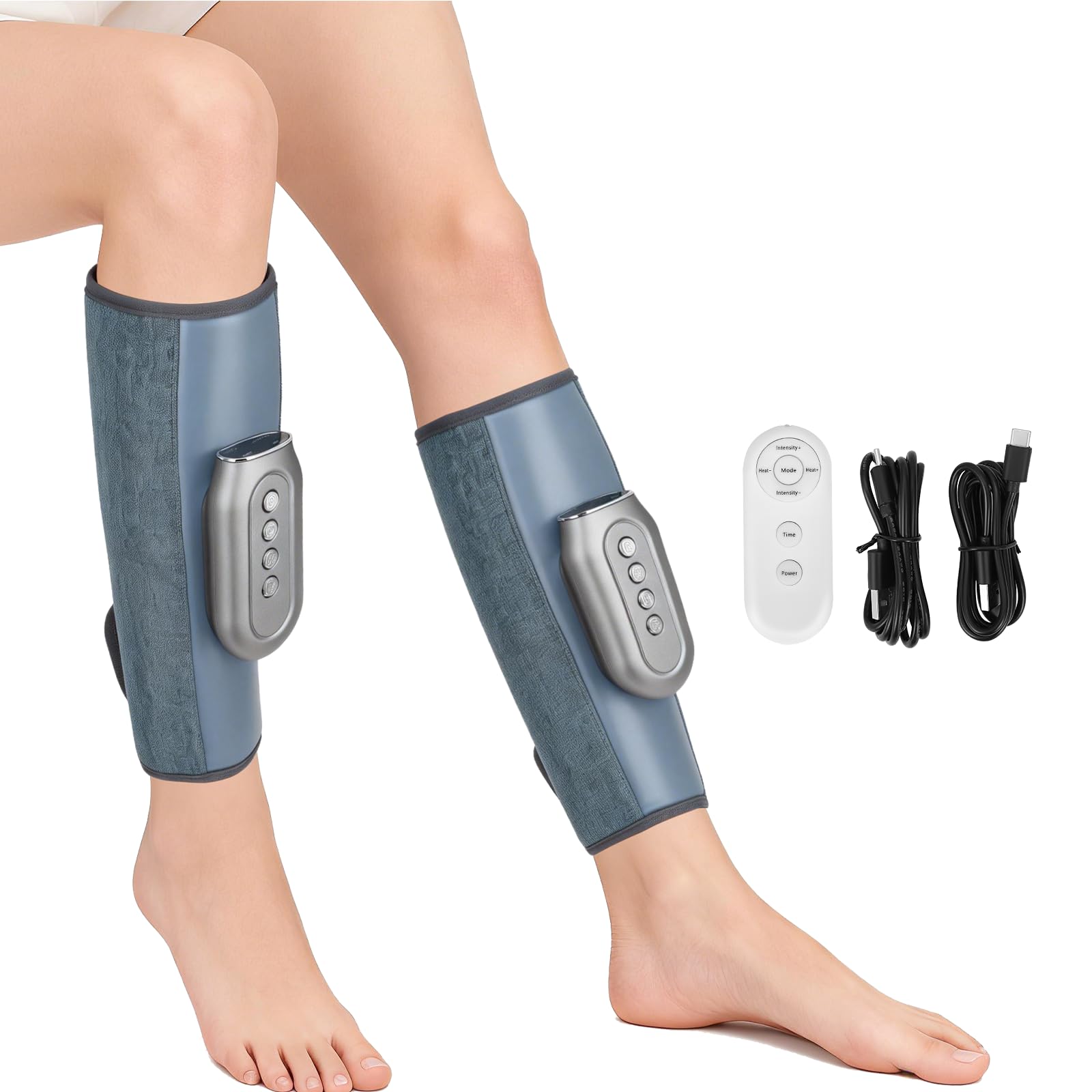 Massaggiatore per polpacci senza fili con 3 livelli di calore, 2 pezzi massaggiatore per gambe a compressione d'aria, 3 modalità, 5 intensità, massaggiatore per polpacci portatile per rilassamento