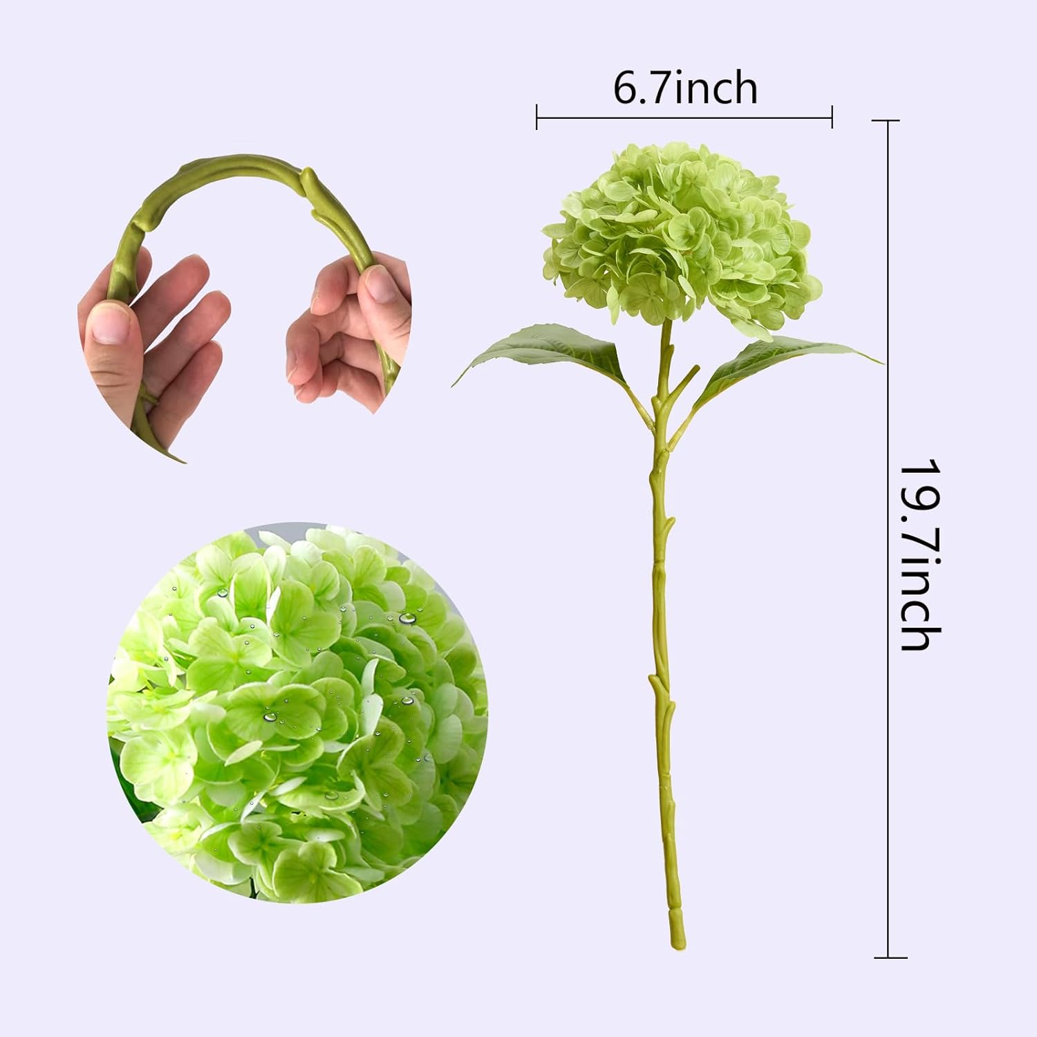 Real Touch Green Hydrangea Artificial Flowers (4-Pack) -20" Faux Hydrangea Flowers with Long Stem & Leaves Realistic Fake Hydrangeas for Home Decor Floral Arrangements Wedding Bouquets Centerpieces - Image 3