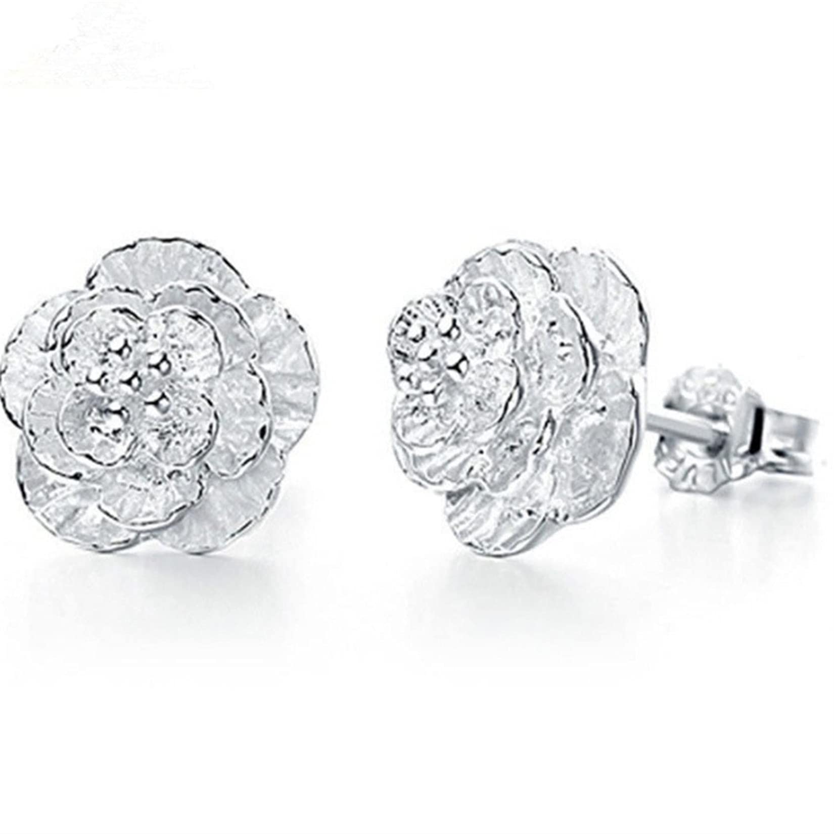 LIUCM925 Sterling Silver White Cherry Blossom Flower Snowflake Crystals Stud Earrings Set With Sakura Earrings Birthday Anniversary Jewelry