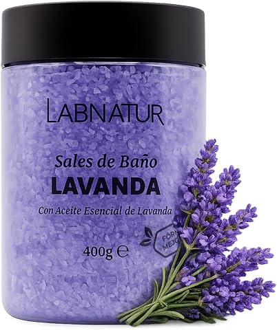 Labnatur Sales de Baño Lavanda 400g - Sales Marinas Naturales y Relajantes - Hidratan y Suavizan - Bienestar - Alivio del Cansancio - Cuidado Corporal - Fabricado en España