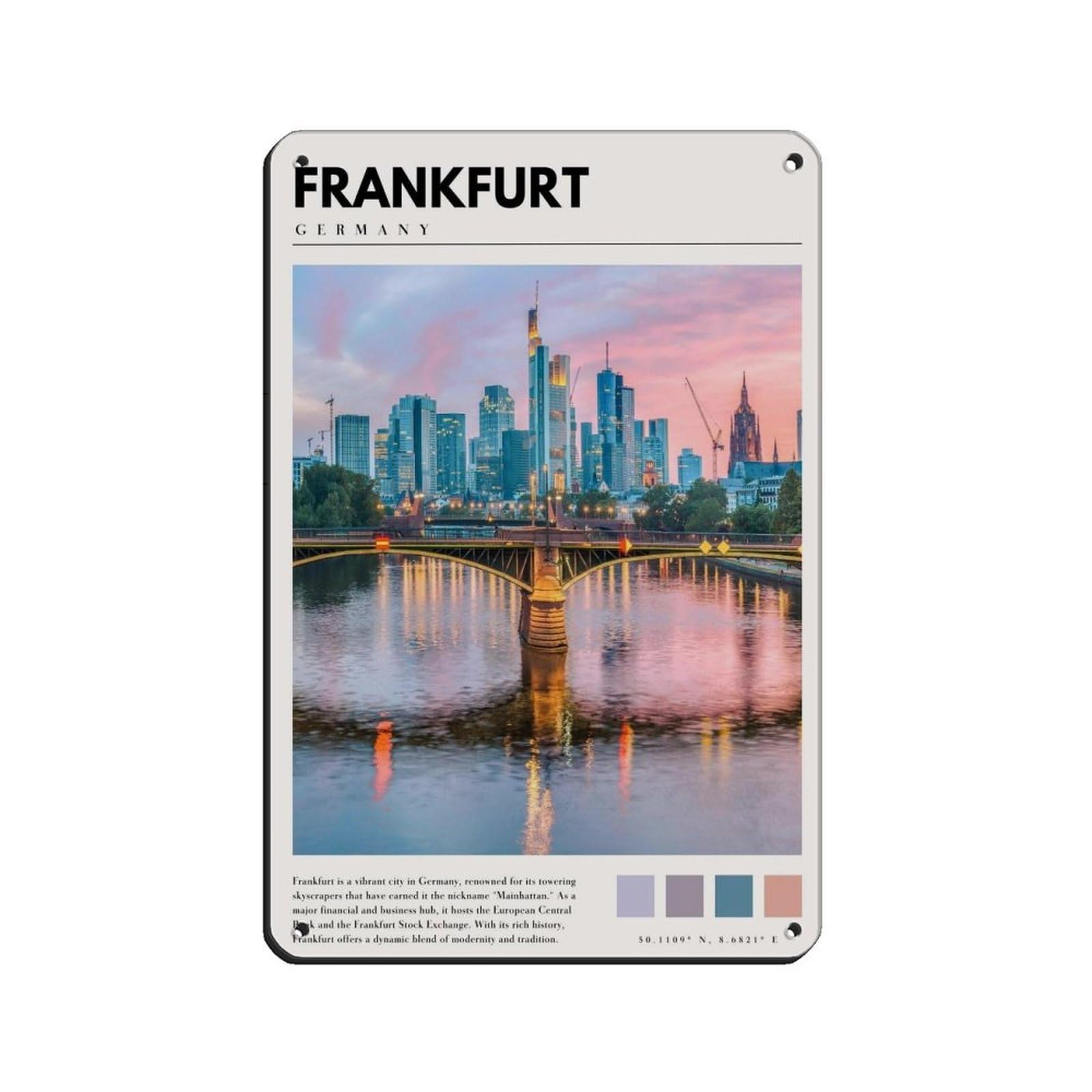 Frankfurt Germany Poster Frankfurt Art Tin Sign Vintage Metal Pub Club Cafe Bar Home Wall Art Decoration Poster Retro 8x12inch(20x30cm)