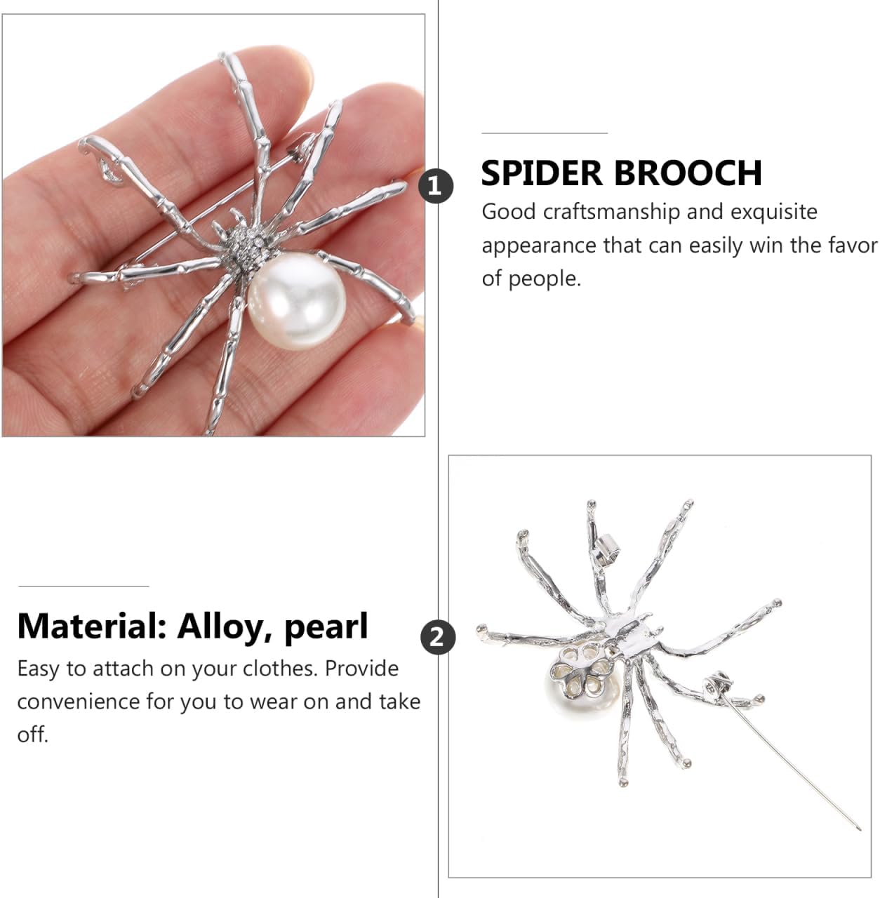Spider Brooch Pin with Pearl Accent Fashion Accessory for Women Girls Decorative Pin for Jackets Bags Hats Scarves - Image 3