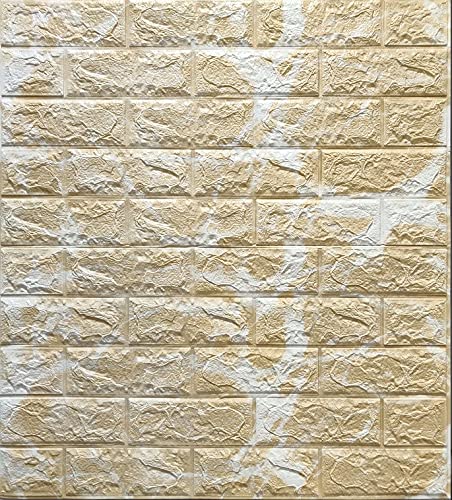 SAJAWAT Wall 3D PE Foam Brick Wall Stickers Self Adhesive Wallpaper DIY Wall D�cor (70 x 70 cm, 5.3 Square Ft per Panel) (10, Beige)