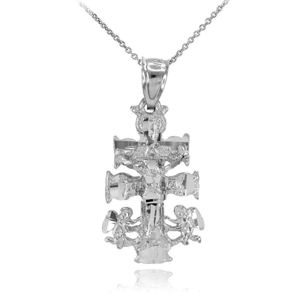 Claddagh GoldReligious Jewelry Sterling Silver Caravaca Double Cross with Angels Crucifix Necklace