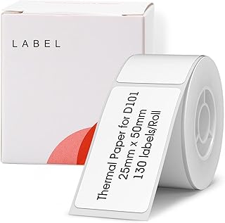 NIIMBOT D101 Labels, 1'' x 2'' (25x50mm) Thermal Sticker Label, Waterproof, Oil-Proof and Tear-Proof Thermal Label Paper for NIIMBOT D101 Label Printer, 1 Roll of 130 Papers(White)