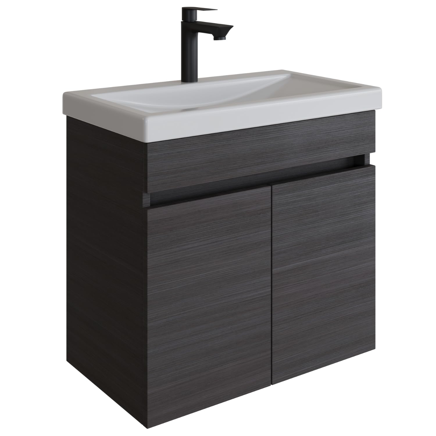 Planetmöbel Meuble sous Vasque avec lavabo en céramique 63x60x36,5 cm, Ensemble de Meubles de Salle de Bain Moderne, Anthracite