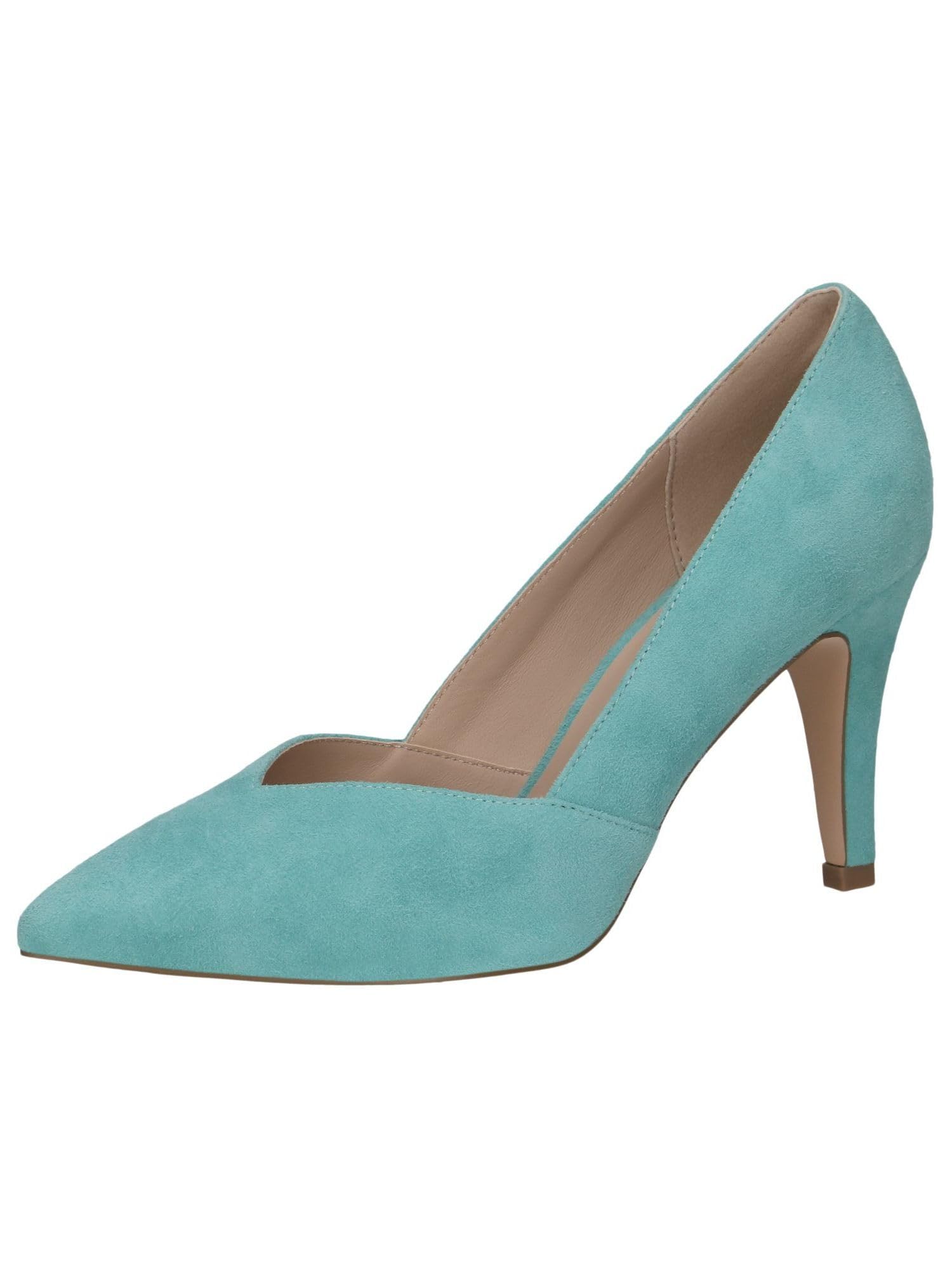 CAPRICE Women Pumps Leather with Cone Heel, Blue (Lt.Blue Suede), 3.5 UK