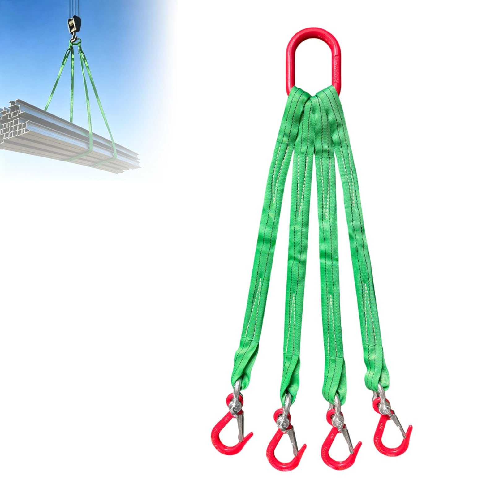 sunbiaouk Heavy Duty Polyester Lifting Rigging Straps, 4 Leg Bridle Web Sling with Hook & Twist Eye Lift Strap for Lifting/Handling Cargo, Construction Site, Workshop 11023 lbs Capacity(8 tons,2.5m)