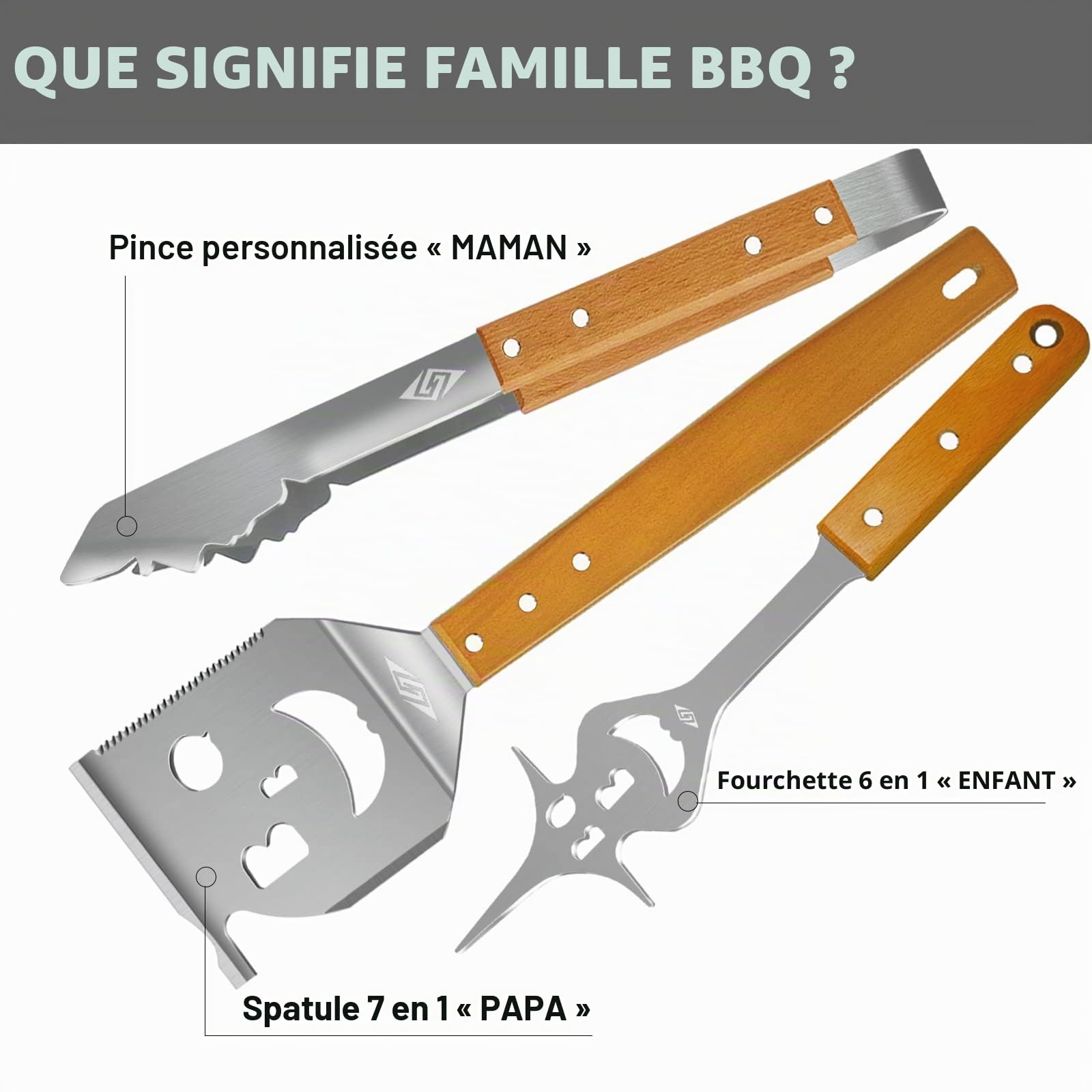 Steven-Bull Ensemble d'outils de Barbecue, Accessoires Extra Longs pour Gril extérieur