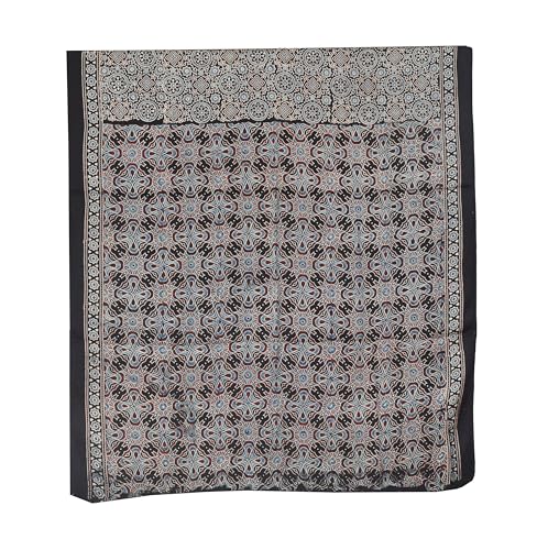 Image of Ethnics of Kutch Womenss Ajrakh Modal Silk Natural Dye Hand Block Print Saree with Blouse Piece - 5.5 Mtr Length