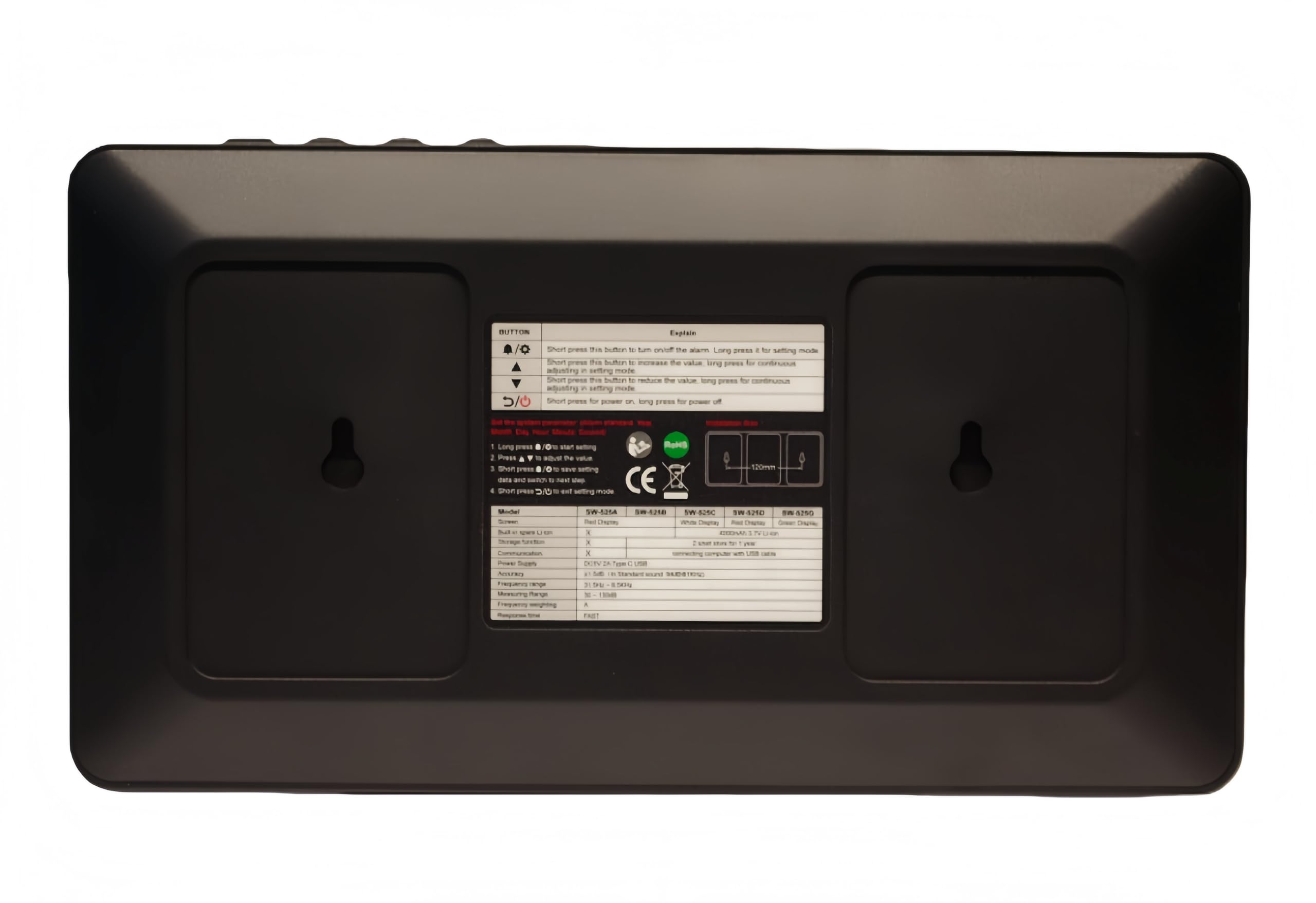 Testeur de Niveau sonore 30~130 DB - Grand écran LCD de 9,7" - À Suspendre au Mur - Mesure du Bruit avec Alarme - Sonomètre avec enregistreur de données