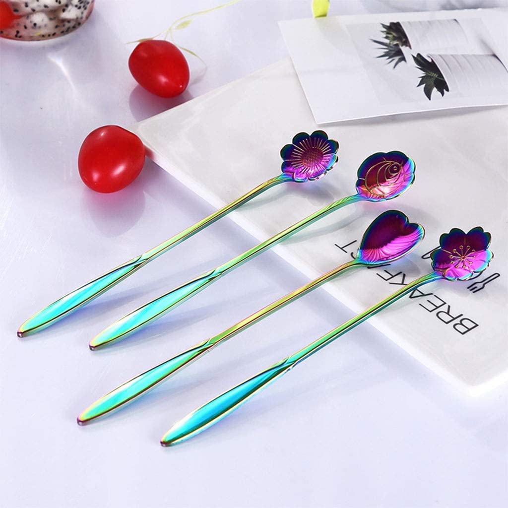 Cucharas De Mesa Cuchara De Mango Largo Acero Inoxidable, Cereza Creativa, Para Cocina, Restaurante, Postre, Agitadora Café Sopa Antigoteo Servir(E)