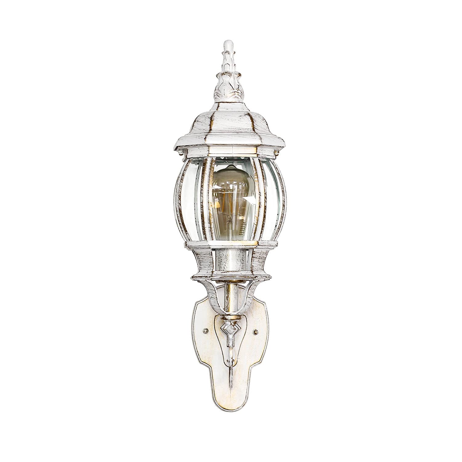 Lampada da parete esterna Brest a forma di lanterna con braccio bianco oro stile rustico retrò E27 IP44 ideale per giardino, terrazzo, cortile