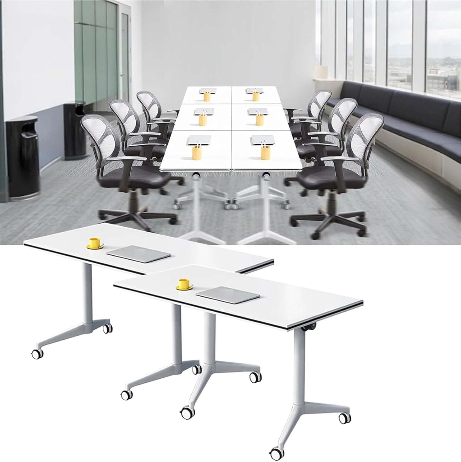 Klappbarer Konferenztisch, moderner mobiler Besprechungstisch mit geräuschlosen Rollen, für Büro, Empfang, Klassenzimmer und Schulung, Zwei Stück, 120 x 60 x 75 cm