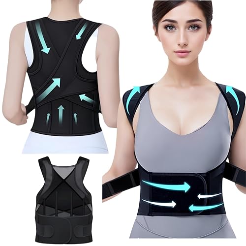 Corrector de postura para mujeres y hombres  Soporte de espalda completa ajustable y alisador con varillas de soporte extraíbles  Mediano (Cintura