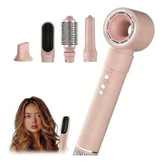 Secador de Cabelo 5 em 1 Conjunto, Escova Secadora 1300W Alta Velocidade 110000 Rpm, Kit Modelador Liso e Cacheado com Bocal Magnético 127Volt e 110Volt (Rosado)