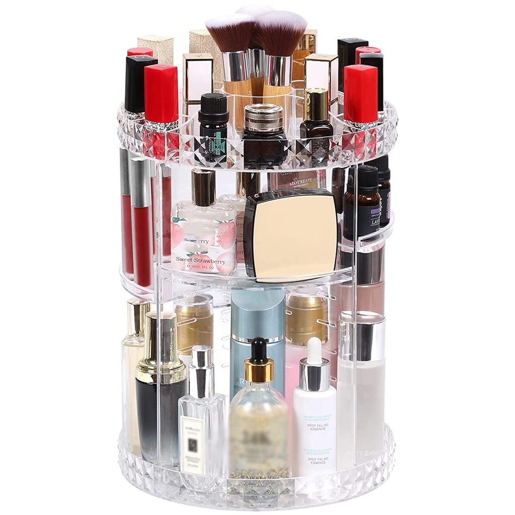 【化妆品】N/A Transparent Cosmetic Storage Box Desktop 360 Rotating Lipstick Skin（收纳盒） Care Product Storage Rack (Color : B, Size : 23cm*23cm*34cm)
