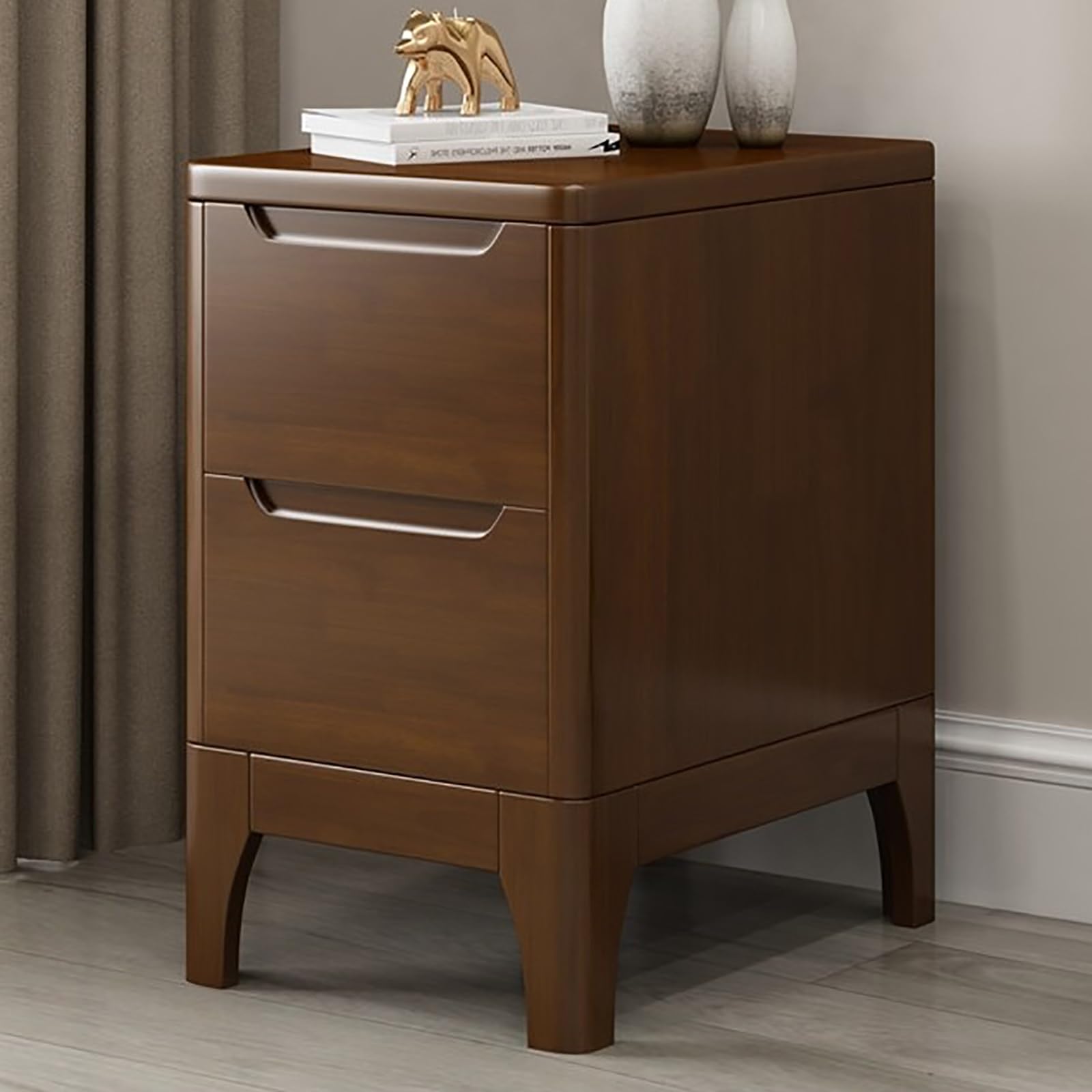 SXZenSpace Solid Wood Narrow Bedside Table with 2 Drawers Modern Nightstand for Bedroom Living Room(Brown,40x41x50cm)