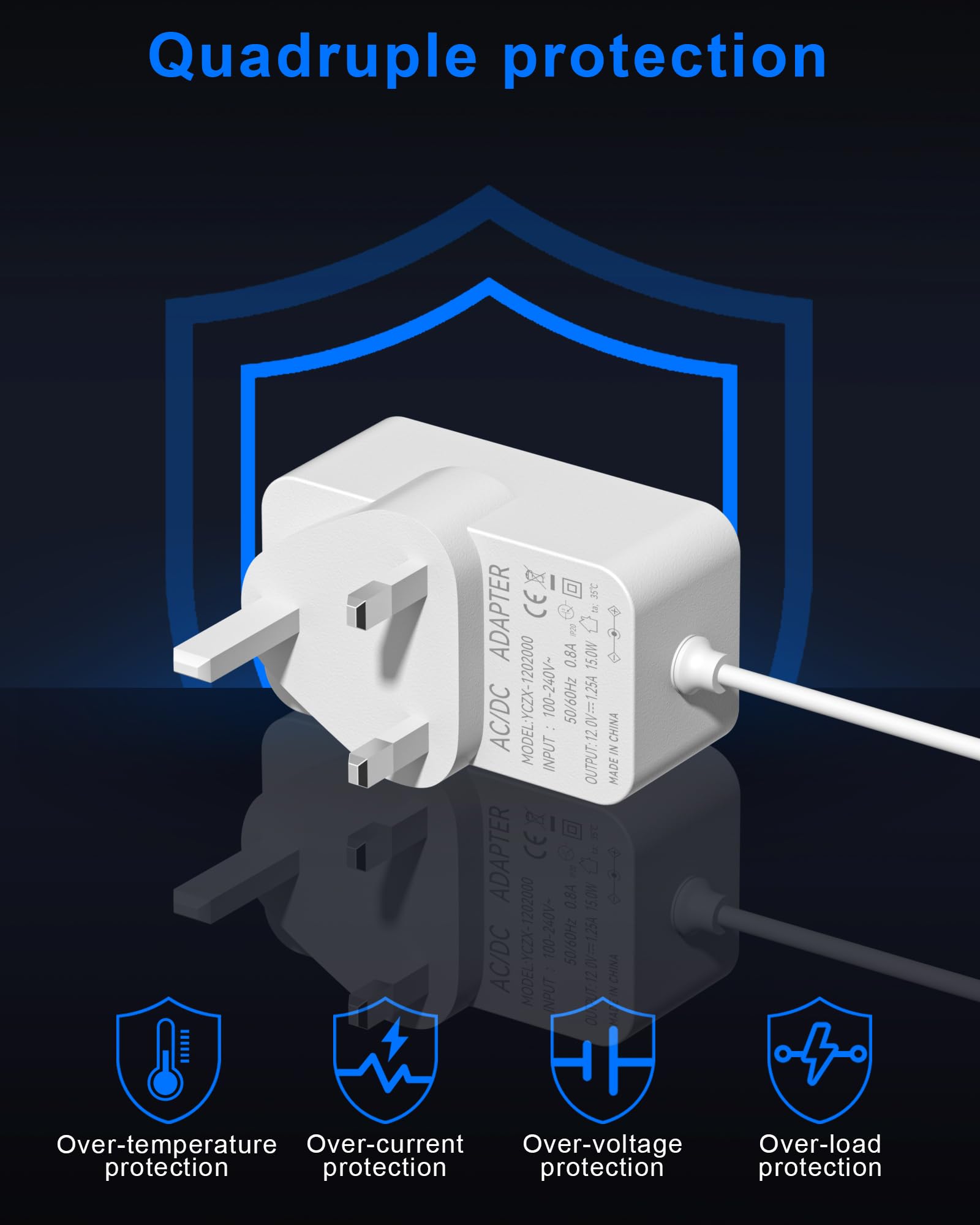 Binamao 12V 1.25A 15W Power Supply Charger Compatible with Echo Dot (3rd/4th/5th Gen) Echo Dot with 3/4 Gen Echo Dot Kids Edition 3/4 Gen Echo Show 5 (1/2Gen) Echo Spot Fire TV Cube, 1.5M Cord - White — view 5