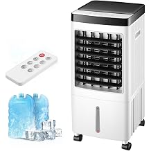 Portable Air Cooler 10L, 220V 65W Evaporative Cooler Fan, Quiet Cooling for Home, Office, Bedroom, 3-Speed, Humidifier Function, Lightweight with Wheels & Remote Control, Energy Efficient Design 10L [Energy Class A+++]