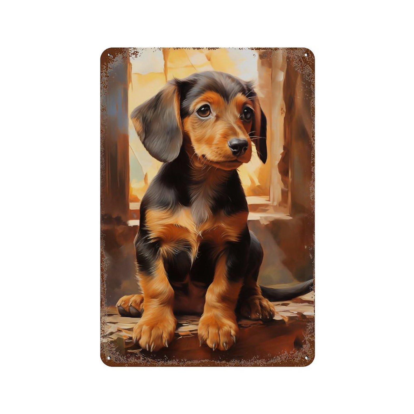 Dachshund Puppy Rust Effect Tin Sign 11.8"x7.9", Old School Wall Decor for Living Room, Hallway And Home Decor