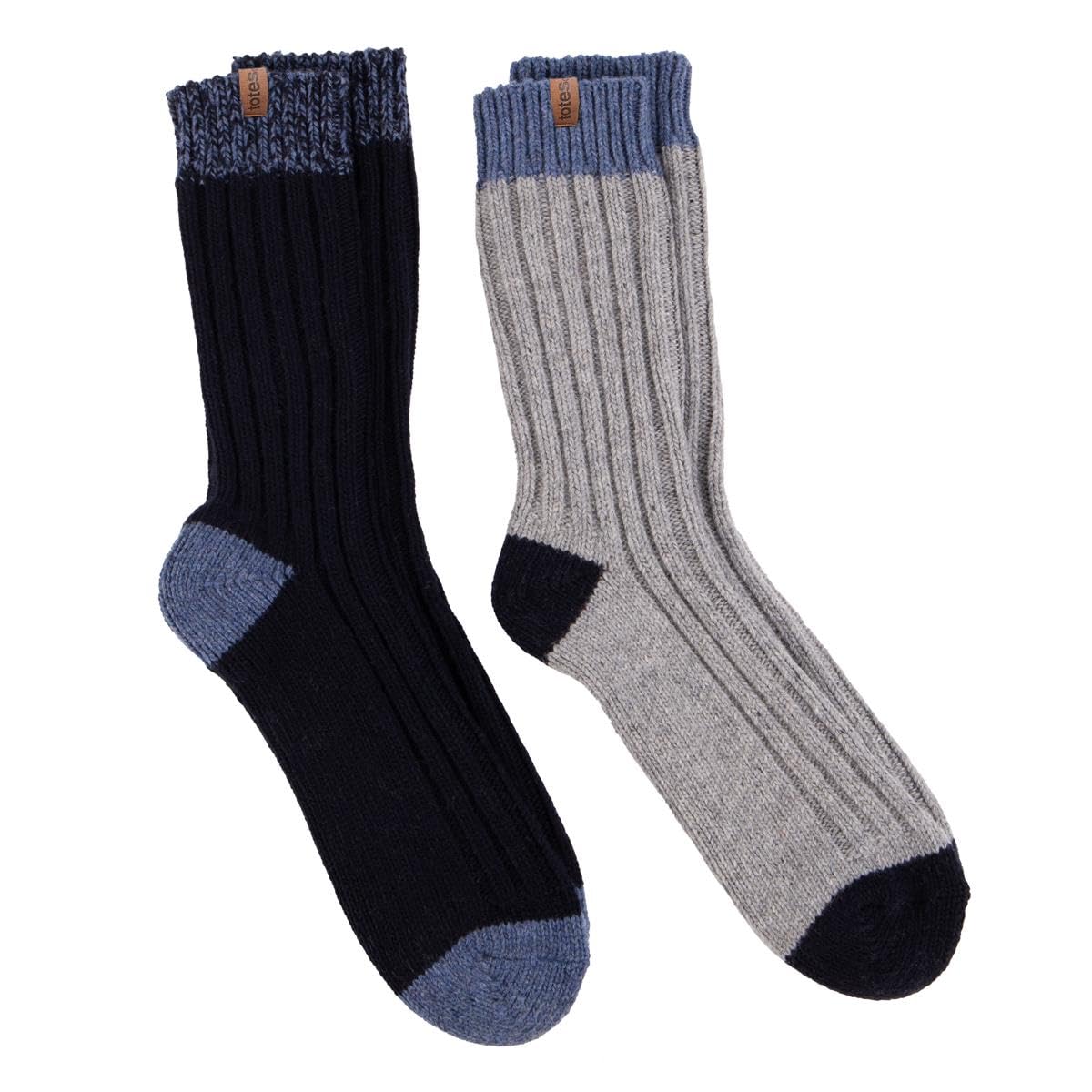 Totes Men's Navy & Grey Toasties® Chunky Twist Wool Blend Boot Socks (Twin Pack)