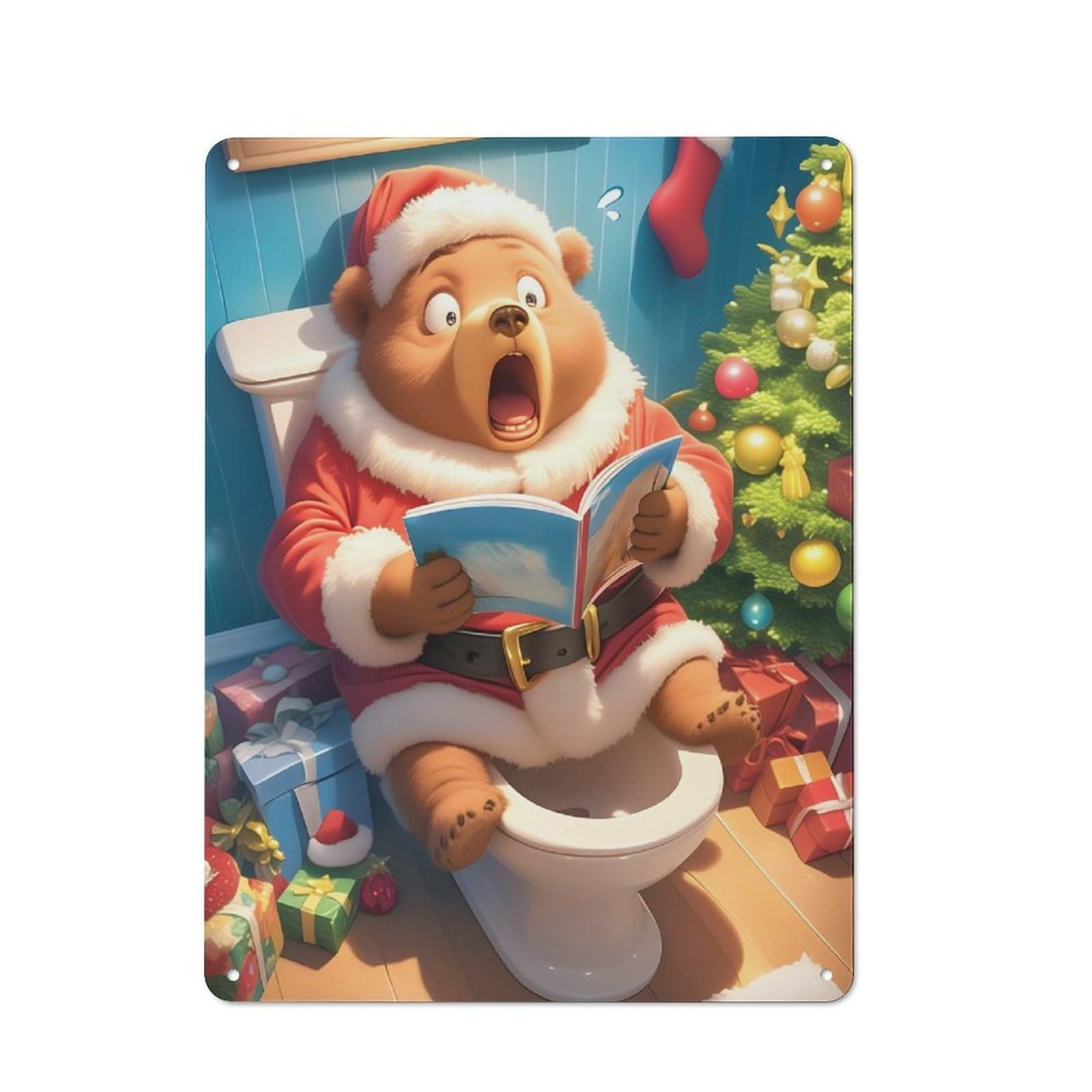 Junmoney Surprised Santa Bear For Garden Room Or Summerhouse, Retro Tin Sign 40X30cm, For Garage, Workshop And Man Cave Decoration