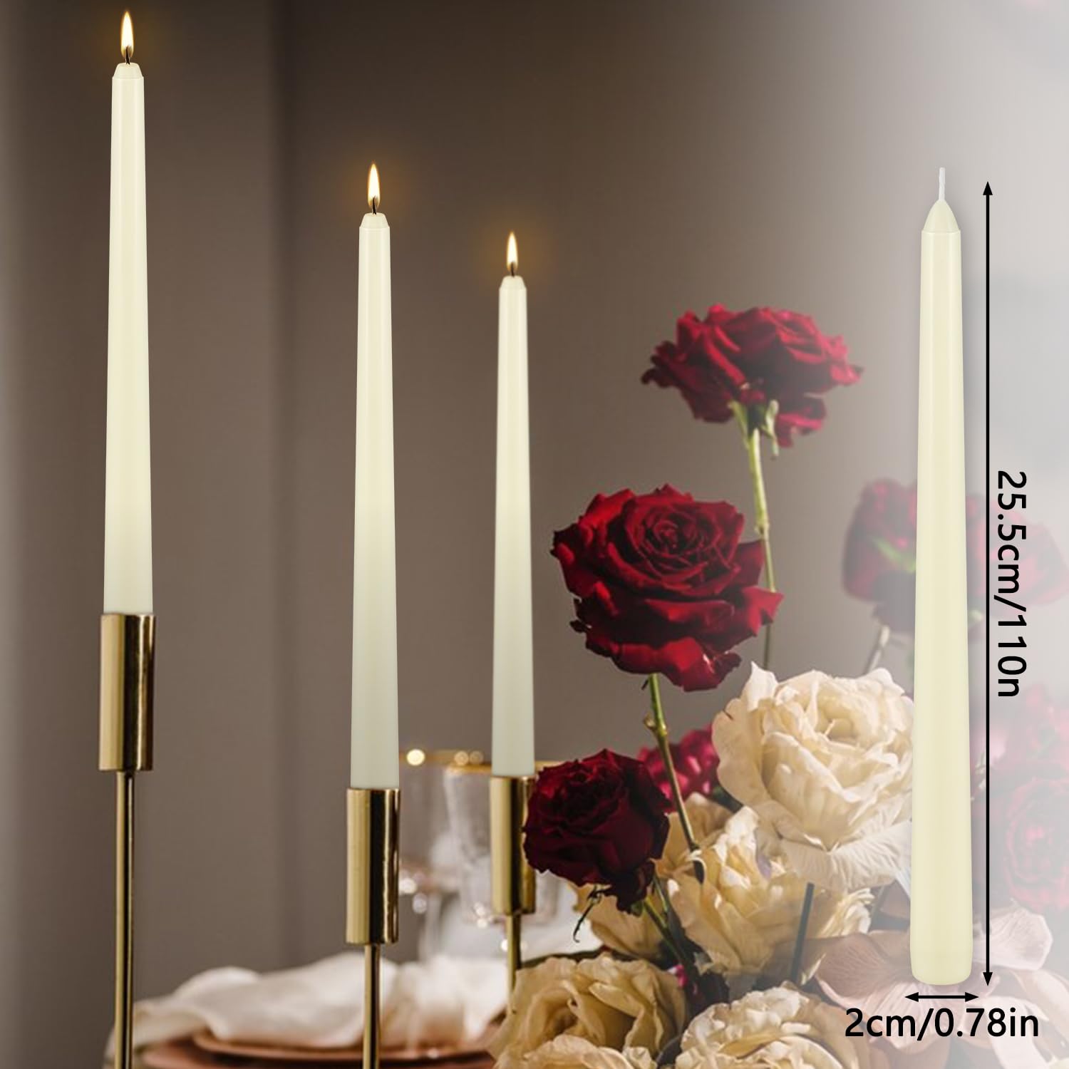 Confezione da 12 candele coniche color avorio, non profumate, 25,4 cm, antigoccia e senza fumo, 8 ore di combustione, ideali per candele coniche di Halloween, matrimoni, cene, feste